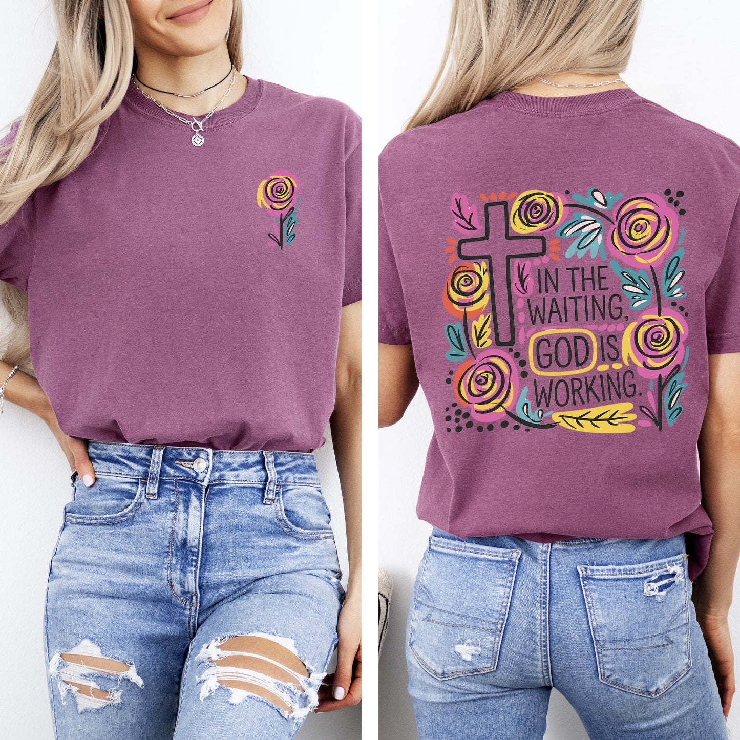 In The Waiting, God Is Working, Christian, Jesus, Gospel, Faith, Saved Tshirt Comfort Colors T-Shirt