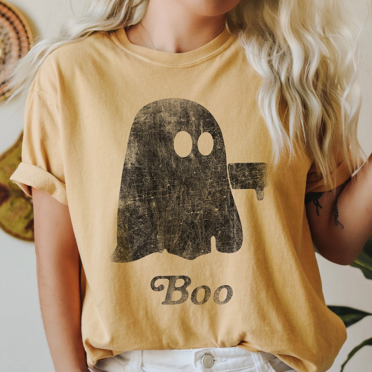 Boo Retro Ghost Comfort Colors Tshirt