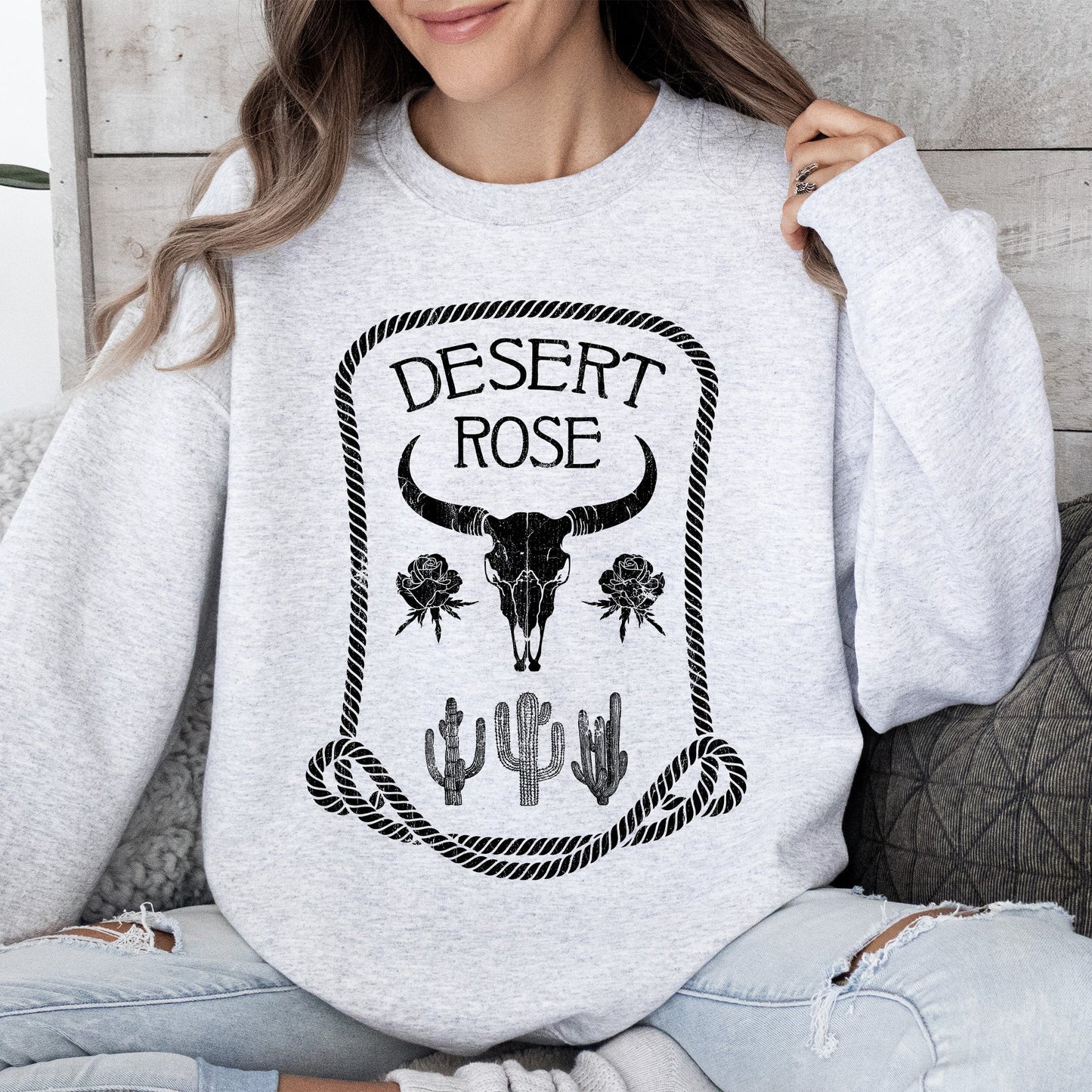 Desert Rose, Skull, Western, Country Sweatshirt